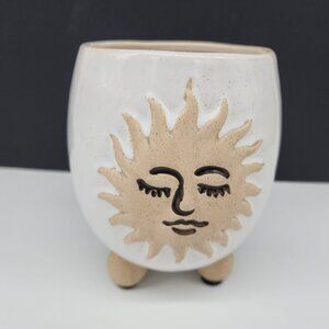 Ceramic Sun Face Planter Pot With Legs 6.25" High 4" Diameter